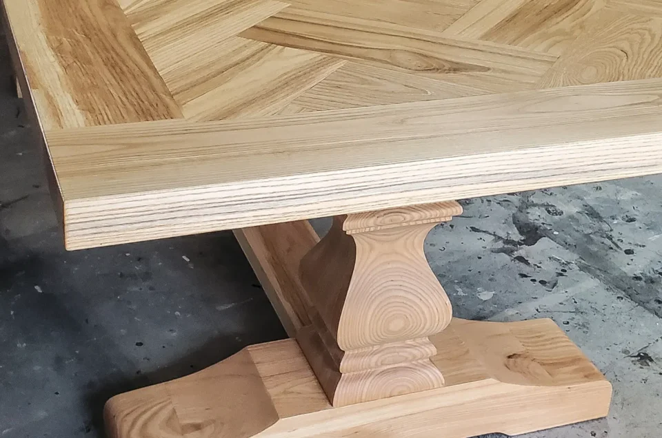Ash Pedestal Table with Herringbone Top